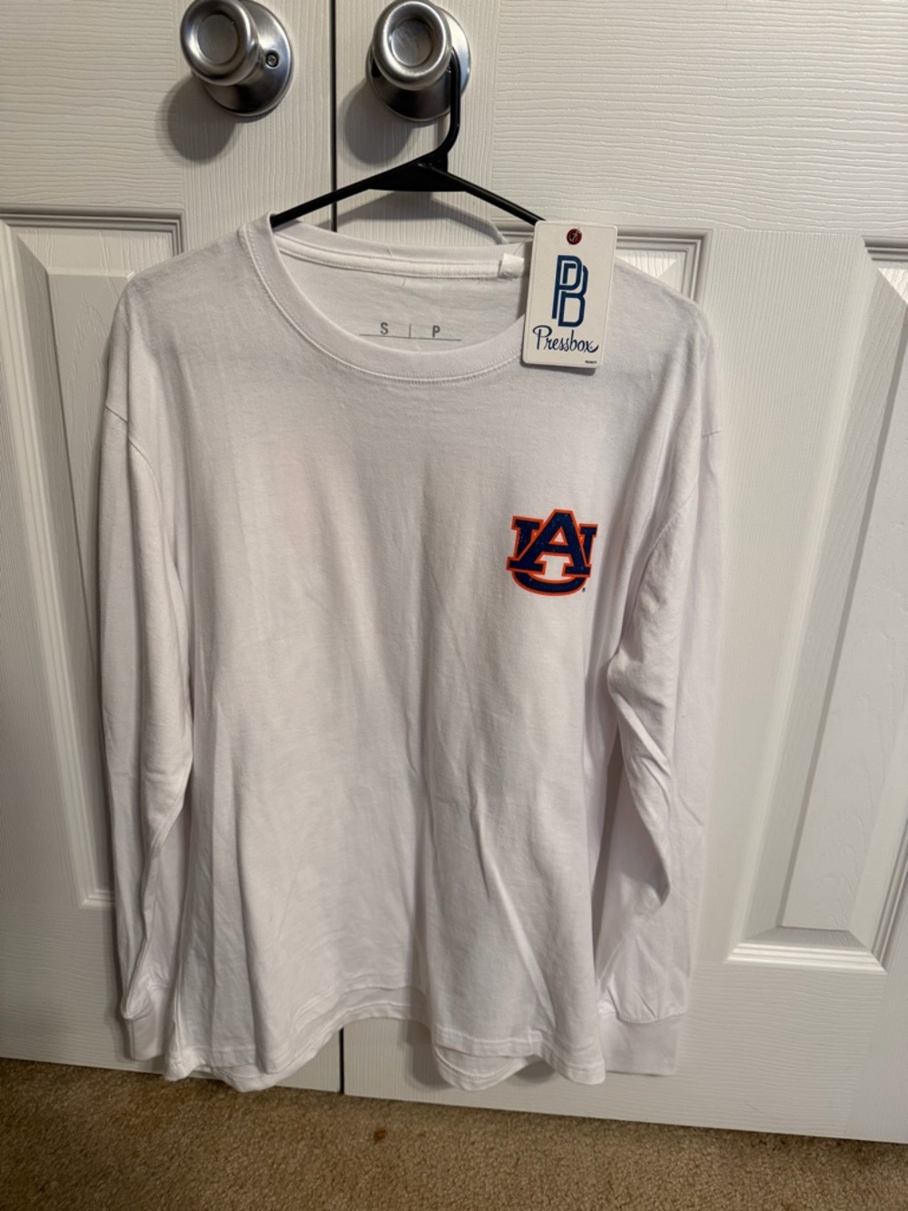 Pressbox White Long Sleeve Tee with Small Auburn Logo
